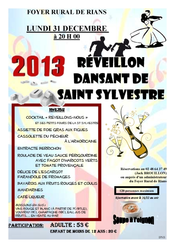 St Sylvestre, Menu 2012