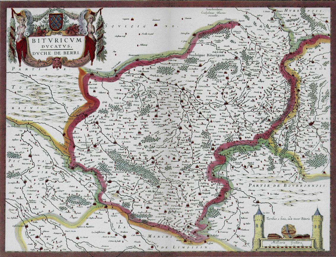 'Bituricum Ducatus. Duche de Berri.', par W.Blaeu, publie  Amsterdam en 1645 - Source http://www.swaen.com/antique-map-image-of.php?id=9343
